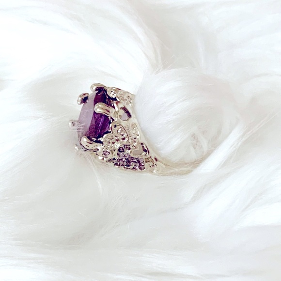 Simulated Amethyst Hearts Silver Ring - Picture 2 of 6